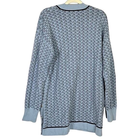 Sandro Preston Wool Cashmere Patterned intarsia Cardigan Sweater Bleus Blue - Picture 3 of 5